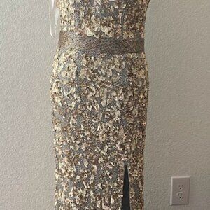 ✨ Mac Duggal Fully Sequin Evening Gown – Size 10 | Gold & Champagne ✨